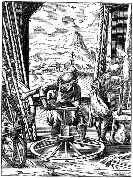 Framed Print : Wheelwright, 16th century (1849). Artist: Jost Amman Framed Print : Wheelwright, 16th century (1849). Artist: Jost Amman