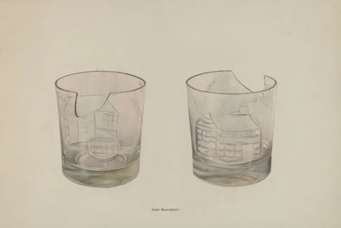 Framed Print : Whiskey Glass, c. 1941. Creator: Chris Makrenos
