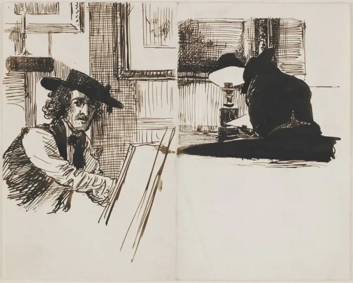 Framed Print : Whistler drawing Poynter; back view of a man seated at a table near a lighted lamp, 1860 Framed Print : Whistler drawing Poynter; back view of a man seated at a table near a lighted lamp, 1860