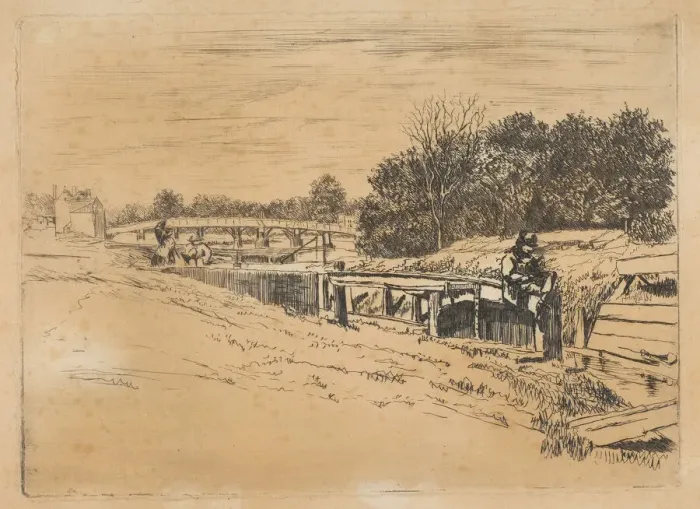Framed Print : Whistler at Moulsey [Molesey Lock], [1861]. Creator: Edwin Edwards