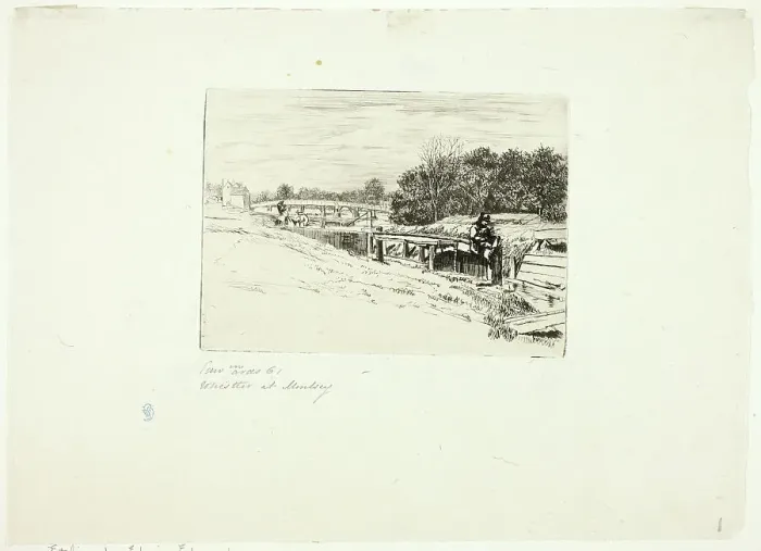 Framed Print : Whistler Sketching at Moulsey Lock, 1861. Creator: Edwin Edwards Framed Print : Whistler Sketching at Moulsey Lock, 1861. Creator: Edwin Edwards