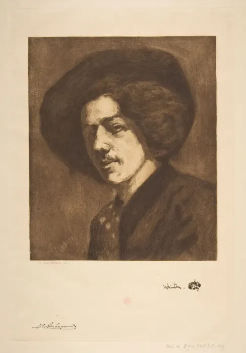 Framed Print : Whistlers Portrait of Himself, 1888. Creator: Henri-Charles Guerard Framed Print : Whistlers Portrait of Himself, 1888. Creator: Henri-Charles Guerard