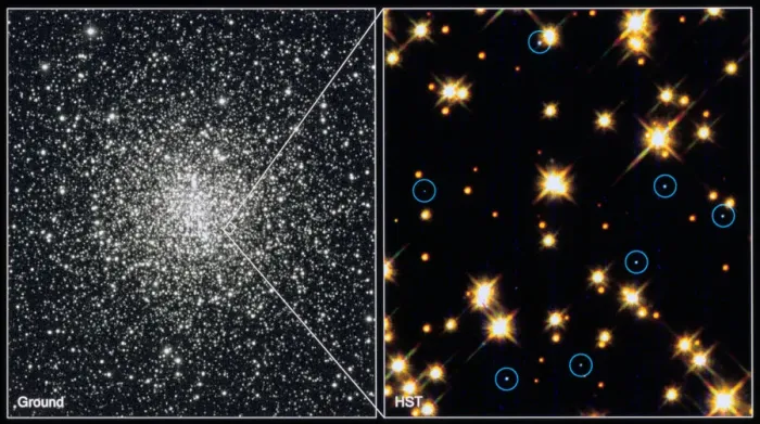 Framed Print : White dwarf stars in Globular Cluster M4H Bond (STSCI) Framed Print : White dwarf stars in Globular Cluster M4H Bond (STSCI)