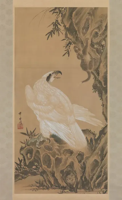 Framed Print : White Eagle Eyeing a Mountain Lion, 1885. Creator: Kawanabe Kyosai Framed Print : White Eagle Eyeing a Mountain Lion, 1885. Creator: Kawanabe Kyosai