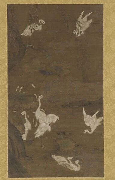 Nine White Egrets and a Willow Tree, Ming dynasty, 15th century. Creator: Unknown