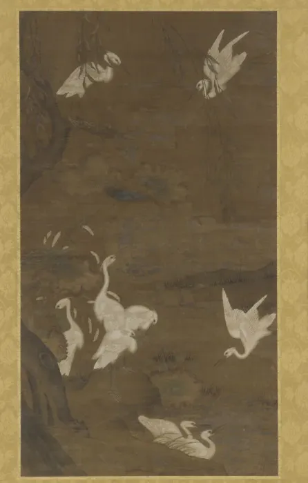 Framed Print : Nine White Egrets and a Willow Tree, Ming dynasty, 15th century. Creator: Unknown Framed Print : Nine White Egrets and a Willow Tree, Ming dynasty, 15th century. Creator: Unknown