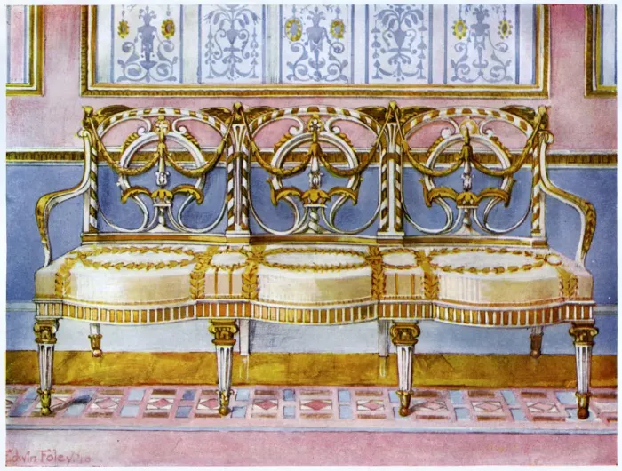 Framed Print : White gilt and painted settee, Pergolesi influence 1911-1912. Artist: Edwin Foley Framed Print : White gilt and painted settee, Pergolesi influence 1911-1912. Artist: Edwin Foley