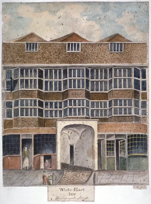 Framed Print : The White Hart Inn at no 119 White Hart Court, Bishopsgate, City of London, 1810 Framed Print : The White Hart Inn at no 119 White Hart Court, Bishopsgate, City of London, 1810