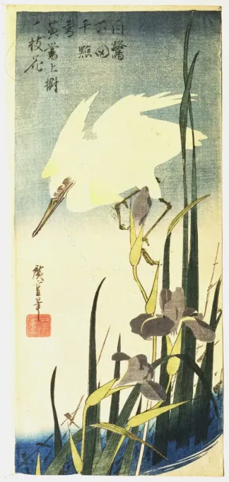 Framed Print : White Heron and Irises, 1833 Framed Print : White Heron and Irises, 1833