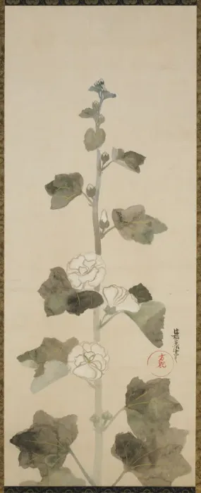 Framed Print : White hollyhocks, Edo period, late 17th-early 18th century. Creator: Ogata Korin Framed Print : White hollyhocks, Edo period, late 17th-early 18th century. Creator: Ogata Korin