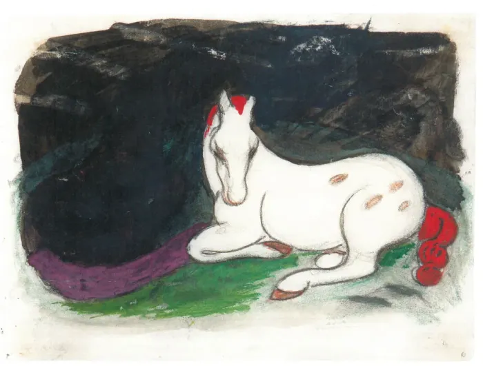 Framed Print : White horse lying on a black background, 1912 Framed Print : White horse lying on a black background, 1912