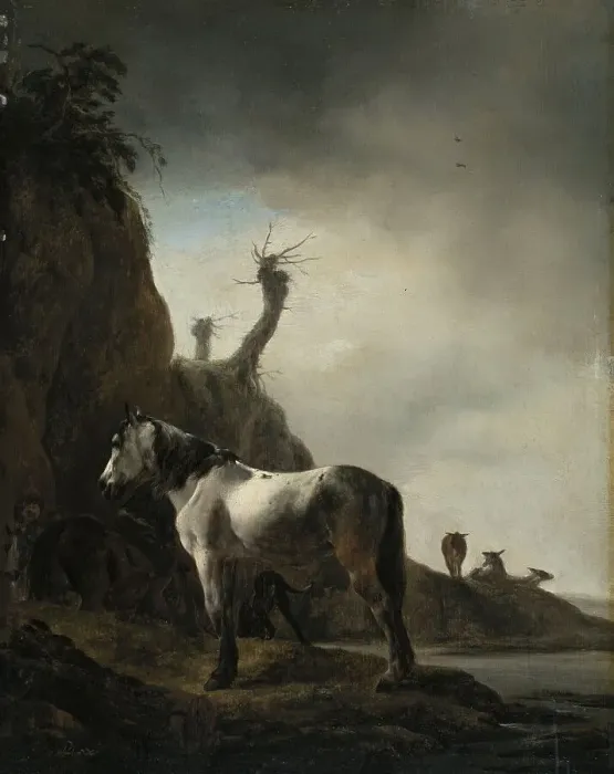 Framed Print : White Horse on a River Bank, unknown date. Creator: Philip Wouverman Framed Print : White Horse on a River Bank, unknown date. Creator: Philip Wouverman