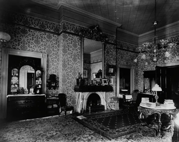Framed Print : White House bedroom, c1893, printed later. Creator: Frances Benjamin Johnston Framed Print : White House bedroom, c1893, printed later. Creator: Frances Benjamin Johnston