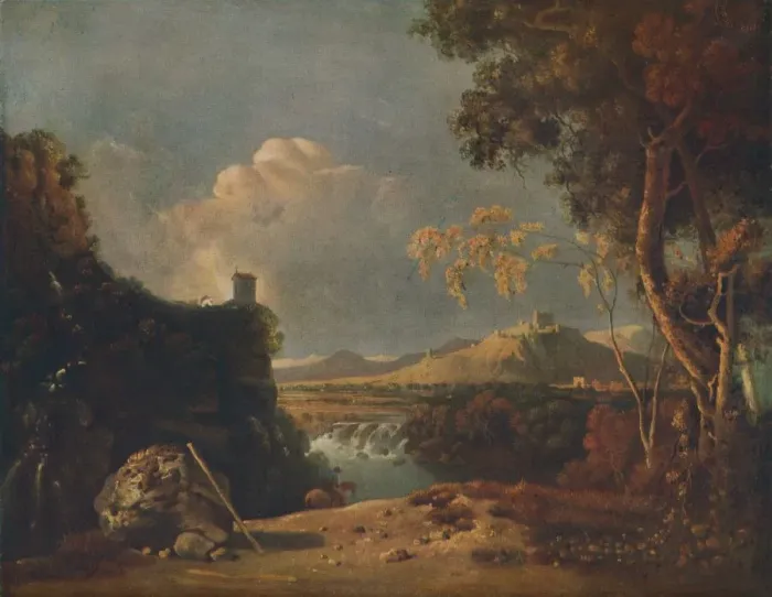 Framed Print : The White Monk - IV (Italian Landscape, with White Monk), c1752. Artist: Richard Wilson Framed Print : The White Monk - IV (Italian Landscape, with White Monk), c1752. Artist: Richard Wilson