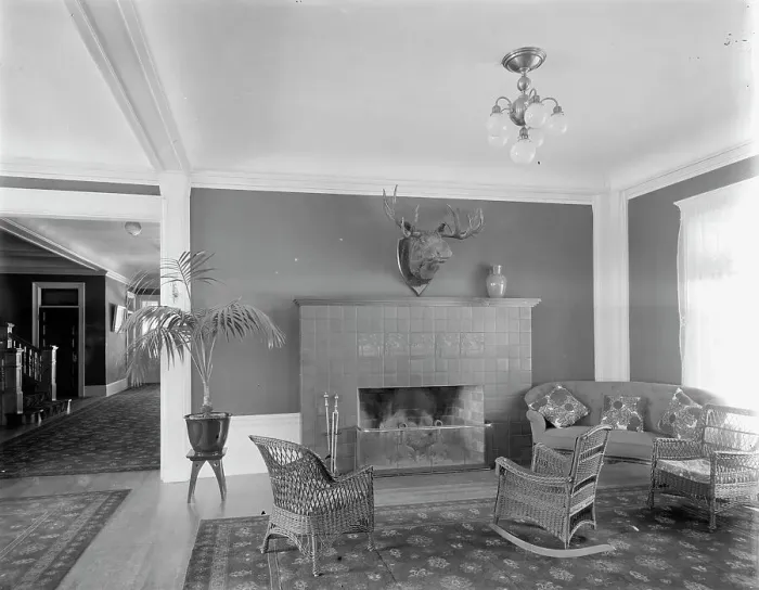 Framed Print : White Mts. N.H. Profile House, corner of the lobby, between 1900 and 1920. Creator: Unknown Framed Print : White Mts. N.H. Profile House, corner of the lobby, between 1900 and 1920. Creator: Unknown