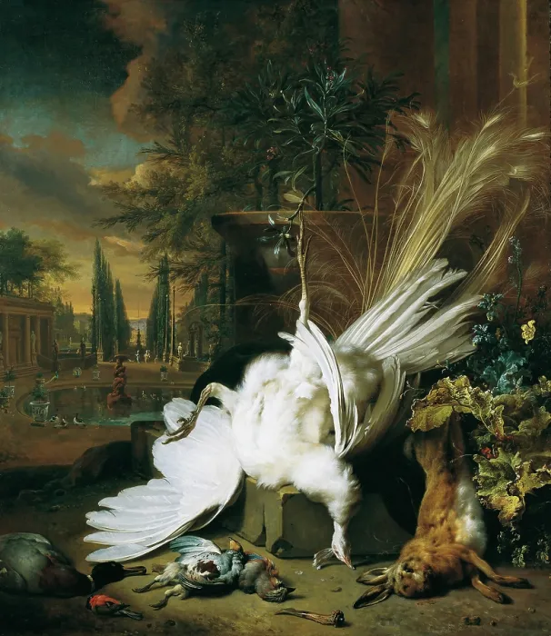 Framed Print : The white peacock, 1693. Creator: Weenix, Jan, the Younger (1642-1719) Framed Print : The white peacock, 1693. Creator: Weenix, Jan, the Younger (1642-1719)