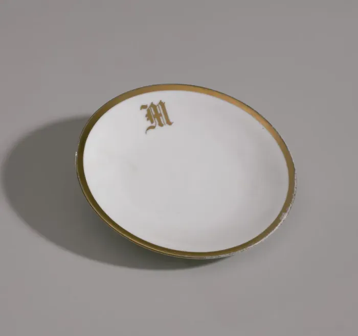Framed Print : White plate with gold trim from Maes Millinery Shop, 1941-1994. Creator: Classic Bavaria Framed Print : White plate with gold trim from Maes Millinery Shop, 1941-1994. Creator: Classic Bavaria