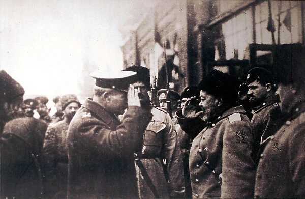 White Russian General Anton Denikin mees British Major-General Frederick Poole, Russia, 1918