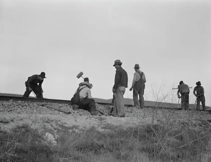 Framed Print : White section gang near King City, California, 1937. Creator: Dorothea Lange Framed Print : White section gang near King City, California, 1937. Creator: Dorothea Lange