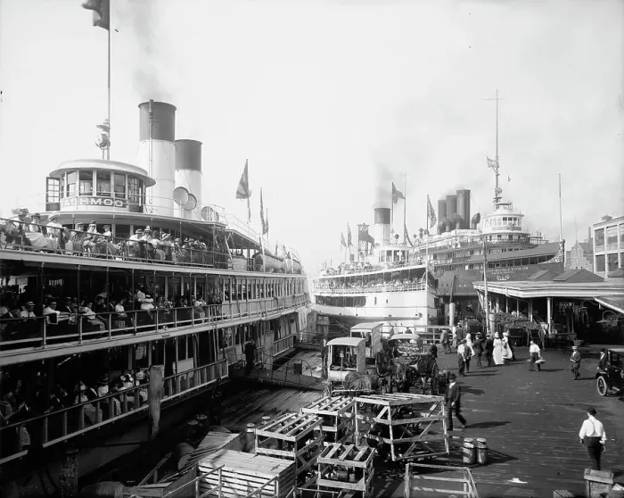 Framed Print : White Star Line dock, Detroit, Mich. between 1900 and 1915. Creator: Unknown Framed Print : White Star Line dock, Detroit, Mich. between 1900 and 1915. Creator: Unknown