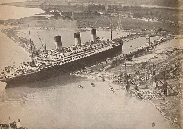 The White Star Liner Majestic entering the worlds largest graving dock at Southampton, c1934, (19
