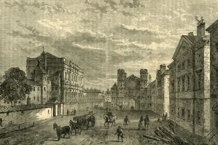Framed Print : Whitehall, Looking Towards the Holbein Gateway, (1881). Creator: Unknown Framed Print : Whitehall, Looking Towards the Holbein Gateway, (1881). Creator: Unknown