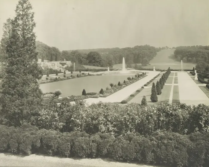 Framed Print : Whitemarsh Hall, Philadelphia, Pa. view from house of gardens, c1922. Creator: Frances Benjamin Johnston Framed Print : Whitemarsh Hall, Philadelphia, Pa. view from house of gardens, c1922. Creator: Frances Benjamin Johnston