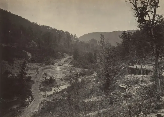 Framed Print : Whiteside Valley Below the Bridge, 1860s. Creator: George N. Barnard Framed Print : Whiteside Valley Below the Bridge, 1860s. Creator: George N. Barnard