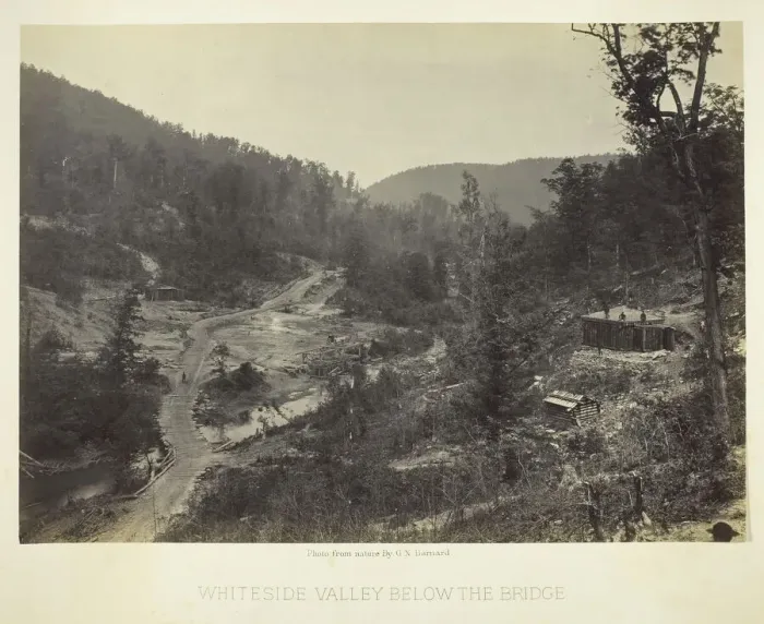 Framed Print : Whiteside Valley below the Bridge, 1864. Creator: George N. Barnard Framed Print : Whiteside Valley below the Bridge, 1864. Creator: George N. Barnard