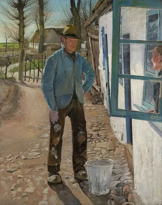 Framed Print : Whitewashing the Old House, 1908. Creator: Laurits Andersen Ring Framed Print : Whitewashing the Old House, 1908. Creator: Laurits Andersen Ring