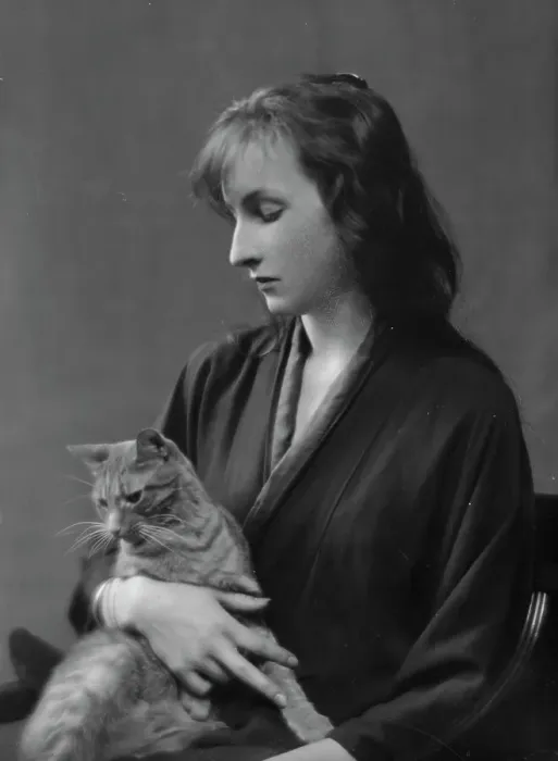 Framed Print : Whittaker, Miss, with Buzzer the cat, portrait photograph, 1916. Creator: Arnold Genthe Framed Print : Whittaker, Miss, with Buzzer the cat, portrait photograph, 1916. Creator: Arnold Genthe