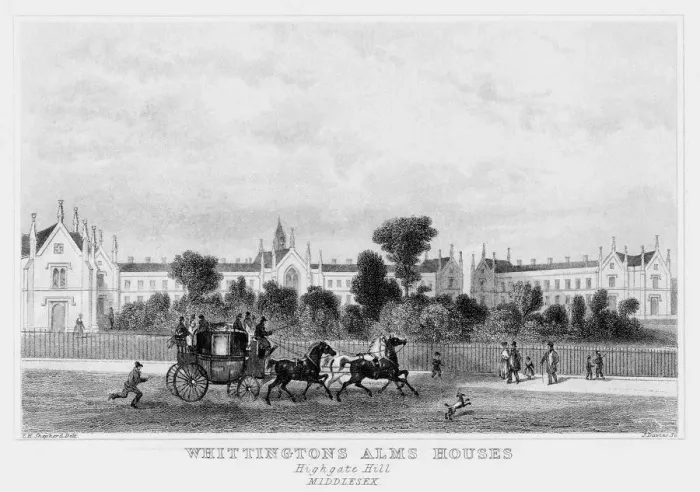 Framed Print : Whittingtons Almshouses, Highgate Hill, London, 19th century. Artist: J Davies Framed Print : Whittingtons Almshouses, Highgate Hill, London, 19th century. Artist: J Davies