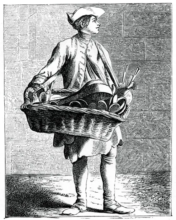 Framed Print : Who ll buy spoons and larding pins?!, 1737-1742. Artist: Bouchardon Framed Print : Who ll buy spoons and larding pins?!, 1737-1742. Artist: Bouchardon