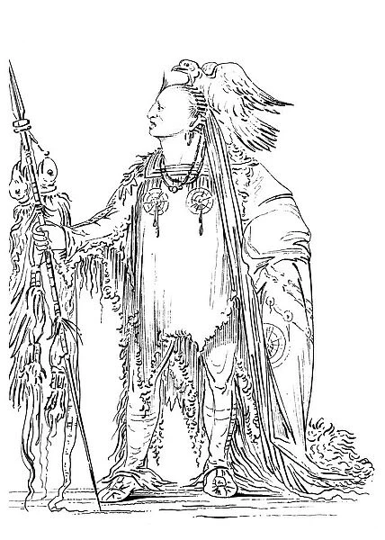 He Who Ties His Hair Before, Native American Male of the Minataree tribe, 1841. Artist: Myers and Co
