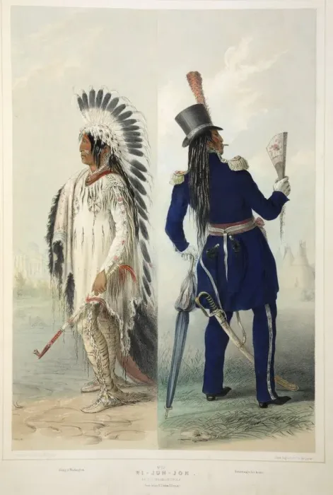 Framed Print : Wi-Jun-Jon, an Assinneboin Chief, pub. 1845 (colour lithograph). Creator: George Catlin Framed Print : Wi-Jun-Jon, an Assinneboin Chief, pub. 1845 (colour lithograph). Creator: George Catlin