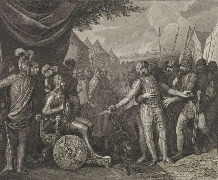 Framed Print : Wichmann II the Younger surrenders to Mieszko I of Poland, Late 18th century Framed Print : Wichmann II the Younger surrenders to Mieszko I of Poland, Late 18th century