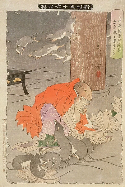 The Wicked Thoughts of the Priest Raigo of Miidera Transform Him into a Rat, 1891. Creator: Tsukioka Yoshitoshi