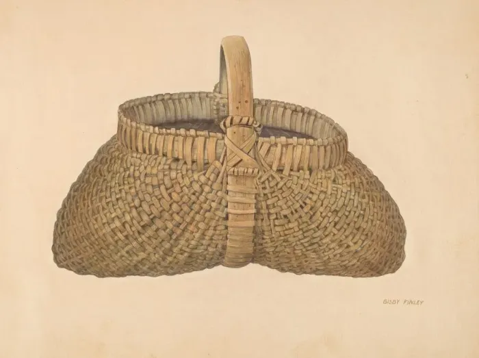 Framed Print : Wicker Basket, c. 1939. Creator: Bisby Finley Framed Print : Wicker Basket, c. 1939. Creator: Bisby Finley