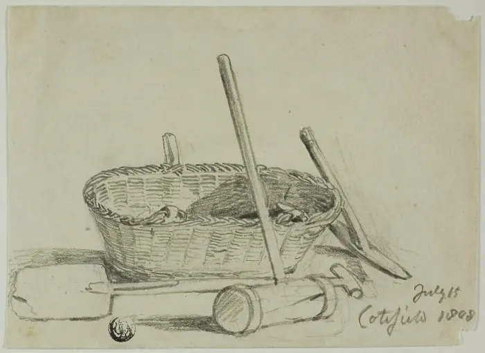 Framed Print : Wicker Basket, Mallet, Shovel, Pick, 1808 / 47. Creator: Joshua Cristall Framed Print : Wicker Basket, Mallet, Shovel, Pick, 1808 / 47. Creator: Joshua Cristall