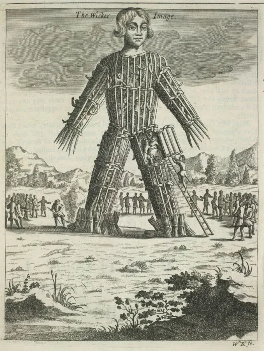 Framed Print : Wicker man (from Britannia Antiqua Illustrata by Aylett Sammes), 1676. Artist: Anonymous Framed Print : Wicker man (from Britannia Antiqua Illustrata by Aylett Sammes), 1676. Artist: Anonymous