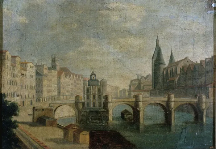 Framed Print : The wide arm of the Pont-Neuf and Samaritaine pump, around 1800, current 1st... c1795-1805. Creator: Unknown Framed Print : The wide arm of the Pont-Neuf and Samaritaine pump, around 1800, current 1st... c1795-1805. Creator: Unknown