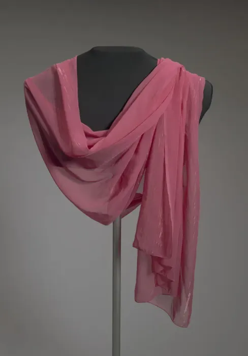 Framed Print : Wide pink scarf with metallic border from Maes Millinery Shop, 1941-1994 Framed Print : Wide pink scarf with metallic border from Maes Millinery Shop, 1941-1994