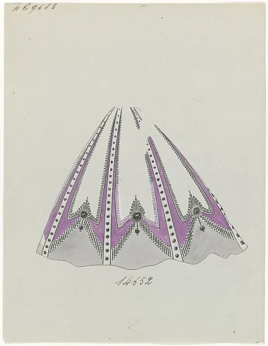 Framed Print : Wide skirt in purple, c.1865. Creator: Anon Framed Print : Wide skirt in purple, c.1865. Creator: Anon