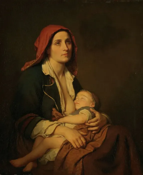 Framed Print : The Widow and her Child, 1853. Creator: Amalia Lindegren Framed Print : The Widow and her Child, 1853. Creator: Amalia Lindegren