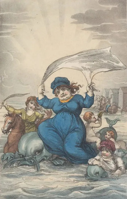 Framed Print : Widow Ducker & Her Nymphs, from Poetical Sketches of Scarborough, 1813 Framed Print : Widow Ducker & Her Nymphs, from Poetical Sketches of Scarborough, 1813