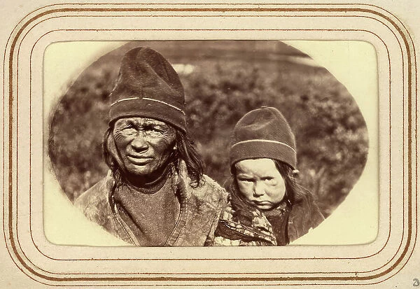 Widow Inga Pantsi with granddaughter, Tuorpon Sami village, 1868. Creator: Lotten von Duben