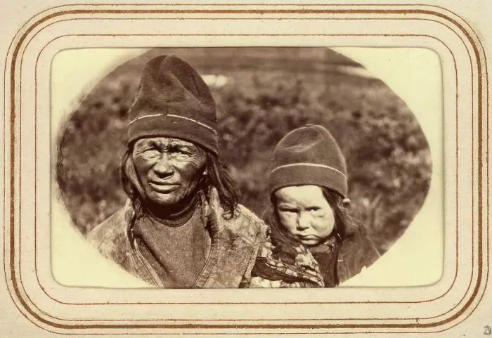 Framed Print : Widow Inga Pantsi with granddaughter, Tuorpon Sami village, 1868. Creator: Lotten von Duben Framed Print : Widow Inga Pantsi with granddaughter, Tuorpon Sami village, 1868. Creator: Lotten von Duben