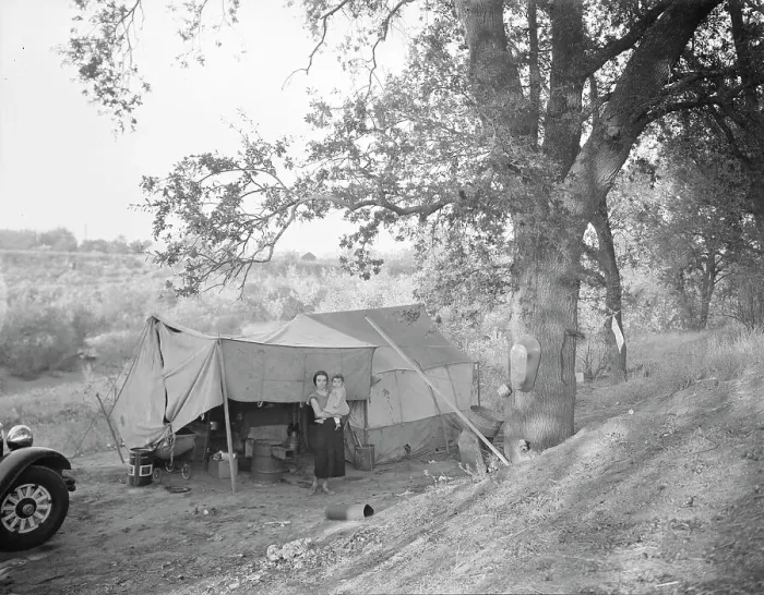 Framed Print : Wife and child of migrant worker, encamped near Winters, California, 1936. Creator: Dorothea Lange Framed Print : Wife and child of migrant worker, encamped near Winters, California, 1936. Creator: Dorothea Lange