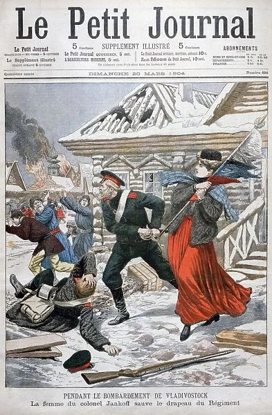 The wife of colonel Jankoff saving the regimental flags, bombardment of Vladivostok, 1904