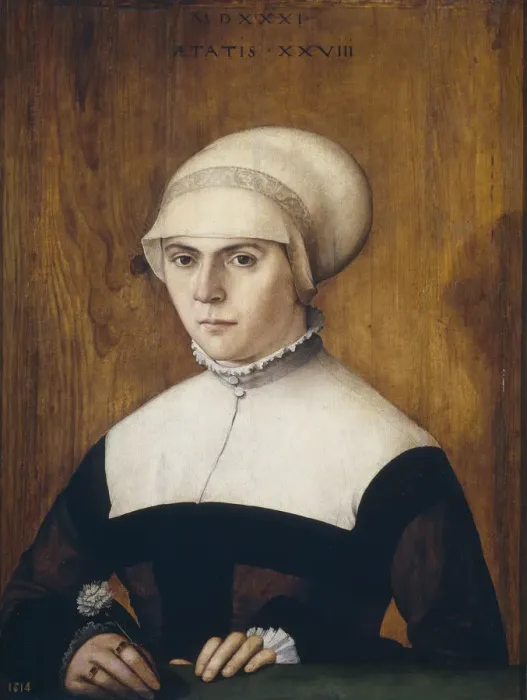 Framed Print : The wife of Jorg Zorer, at the age of 28, 1531. Artist: Amberger, Christoph (ca. 1500-1562) Framed Print : The wife of Jorg Zorer, at the age of 28, 1531. Artist: Amberger, Christoph (ca. 1500-1562)